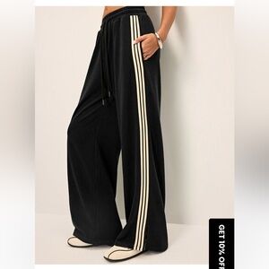 High Rise Track Stripe Wide Leg Pants - Travel Athleasure Lounge Pant
